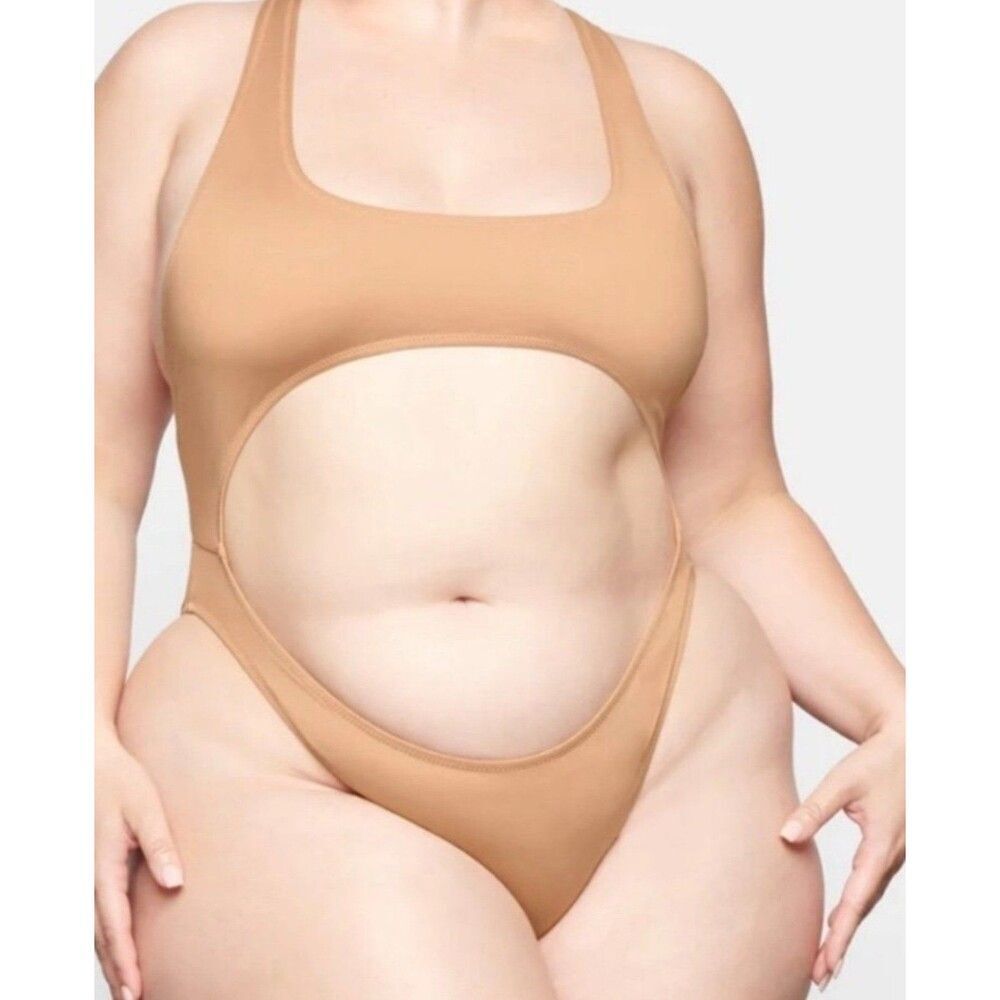 Skims Swim Monokini Swimsuit Ochre Medium - Picture 3 of 8